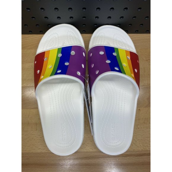 Crocs Rainbow Pride Slides Classic Stripe Iconic Comfort Men\'s Size 10 main image 4